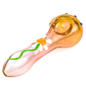 Pink Glass Pipe W/Daisy Flower | Weed Bowls For Sale | Free NZ Shipping
