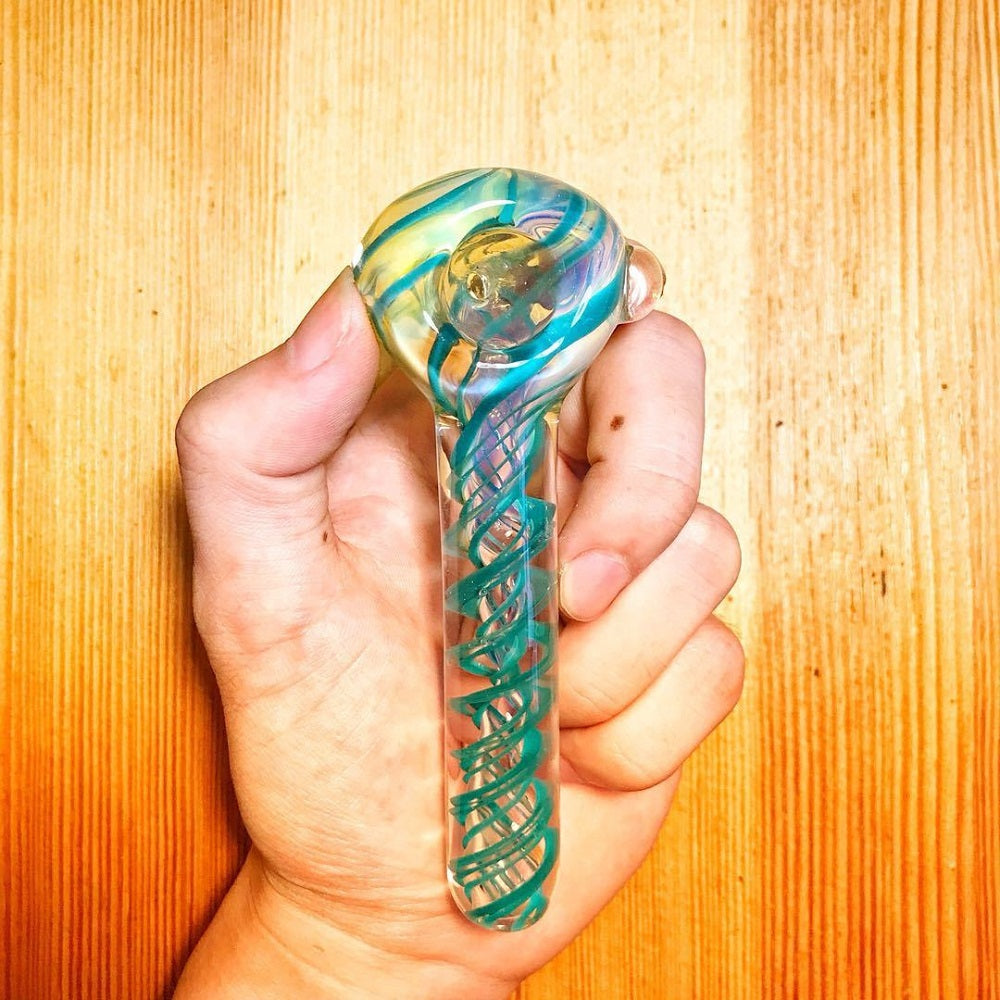 Turquoise Spiral Glass Pipe | Weed Bowls For Sale | Free NZ Shipping