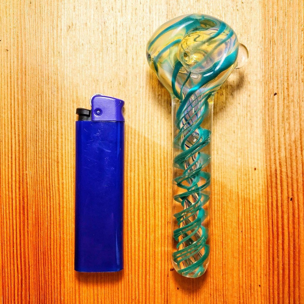 Turquoise Spiral Glass Pipe | Weed Bowls For Sale | Free NZ Shipping