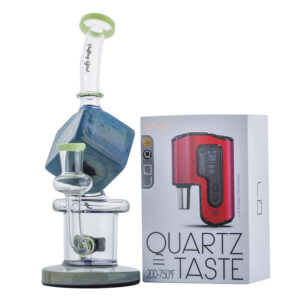 8.5" Blue Cube Glass Dab Rig w/ Lookah Q7 Electric Dab Nail Set | SALE