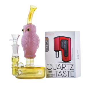 8" Pink Owl Theme Glass Bong w/ Lookah Q7 Electric Dab Nail | For Sale
