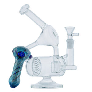 9" Glass Multi Perc Dab Rig w/ Heady Pattern Glass Pipe Set For Sale