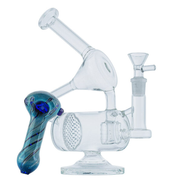 9" Glass Multi Perc Dab Rig w/ Heady Pattern Glass Pipe Set For Sale