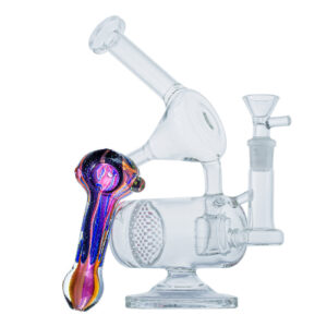 9″ Multi Perc Dab Rig w/ Fumed Purple Spoon Pipe Set