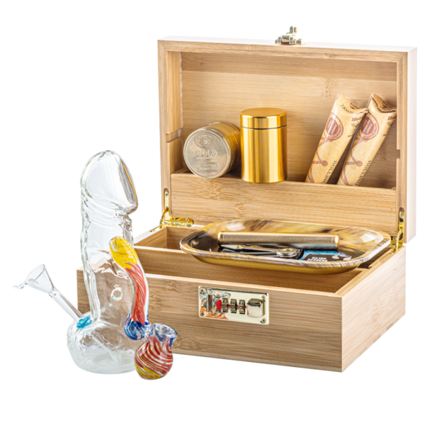 Bamboo Stash Box Combo w/ Penis Bong Sherlock Bubbler Set For Sale