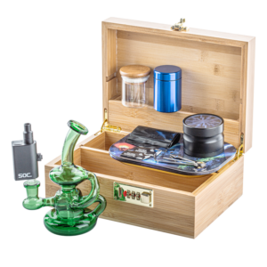Bamboo Stash Box Combo w/ Recycle Dab Rig Tokes Vaporizer Set For Sale