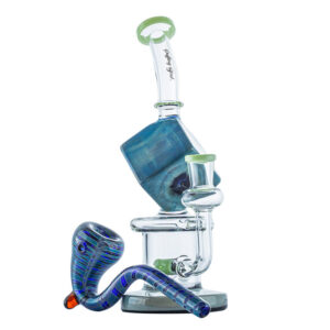 Blue Cube Glass Dab Rig w/ Blue Wrap Sherlock Pipe Set | Free NZ Shipping