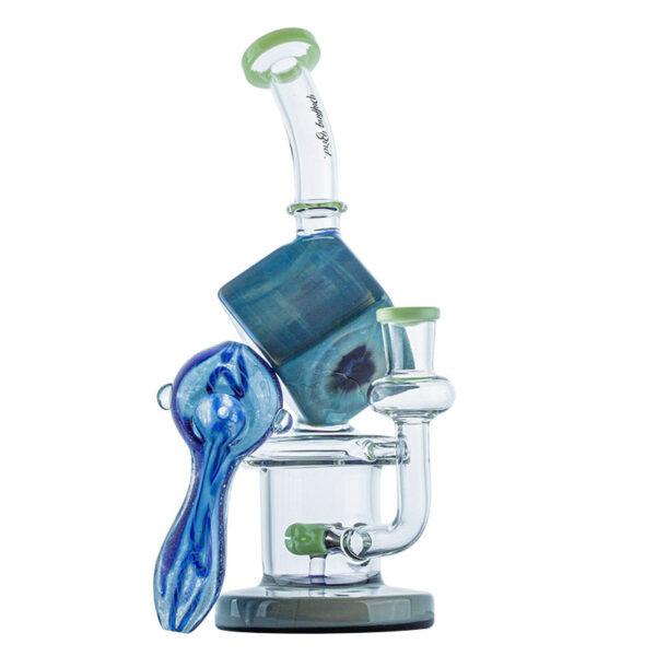 Blue Cube Glass Dab Rig w/ Two Tone Glass Pipe Set | Free NZ Shipping