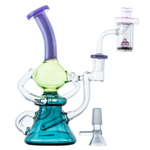 Colored Recycler Dab Rig w/ Quartz Banger Carb Cap Terp Pearl Set Sale