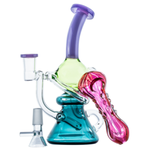 Colored Recycler Glass Dab Rig w/ Pink Girly Fumed Spoon Pipe Set Sale