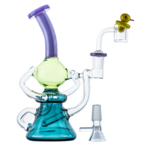 Colored Recycler Glass Dab Rig w/ Quartz Banger Ducky Cap Set For Sale