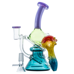 Colored Recycler Glass Dab Rig w/ Three-Toned Glass Pipe Set For Sale