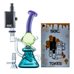 Colored Recycler Glass Dab Wax Rig w/ SOC Tokes Vaporizer Set For Sale