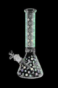 Designer Floral Diamond Print Bong | Glass Beaker Bong | Puffy Bird