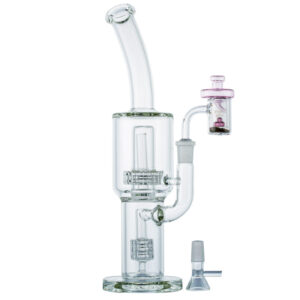 Double Matrix Perc Glass Bong w/ Carb Cap Quartz Banger Set For Sale