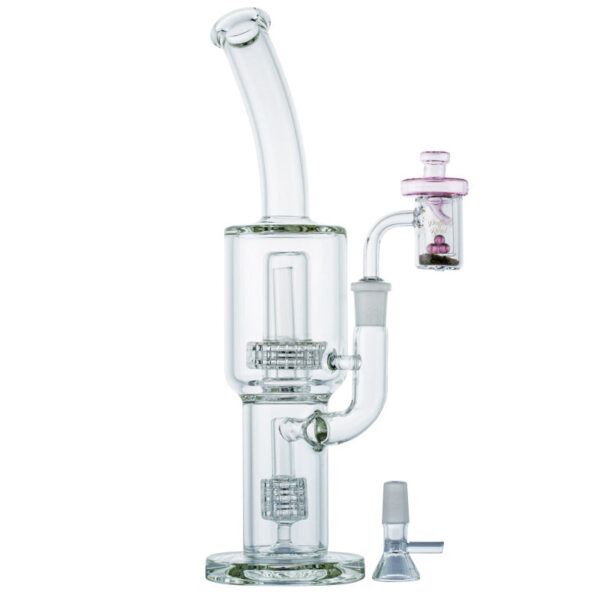 Double Matrix Perc Glass Bong w/ Carb Cap Quartz Banger Set For Sale