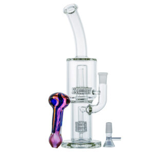 Double Matrix Perc Glass Bong w/ Fumed Glass Spoon Pipe Set For Sale