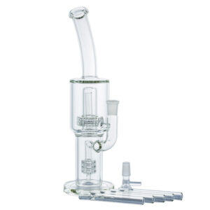 Double Matrix Perc Glass Bong w/ Glass One Hitter Pipe Set For Sale
