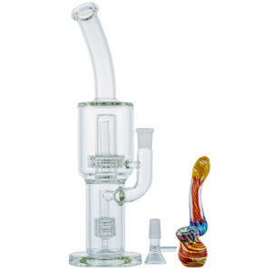 Double Matrix Perc Glass Bong w/ Spiral Sherlock Bubbler Set For Sale