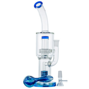 Double Matrix Perc Glass Bong w/ Two Tone Glass Pipe Set For Sale