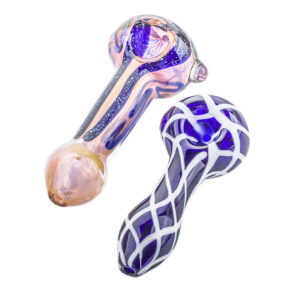 Fumed Purple Color Changing Pipe w/ White Stripes Blue Glass Pipe-SALE