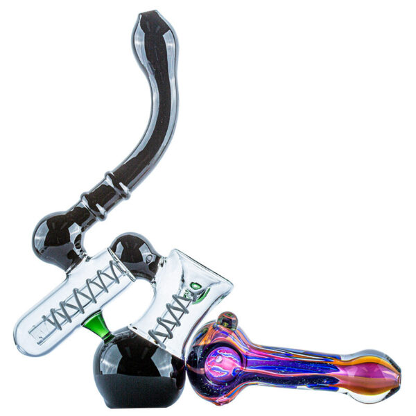 Fumed Purple Glass Pipe and Double Chamber Bubbler Set | Free NZ Shipping