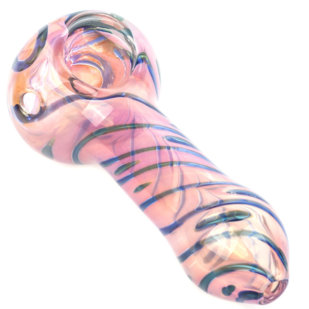 Fumed Pink Glass Pipe Strip Patterns | Pipes For Sale | Free NZ Shipping