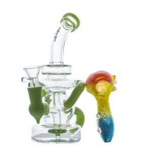 Green Recycler Dab Rig and Three-Toned Glass Pipe Set | Free NZ Shipping