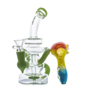 Wooden Stash Box Lock w/ Recycler Dab Rig Glass Pipe Set | For Sale