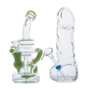 Green Recycler Showerhead Perc Dab Rig w/ Penis Novelty Glass Bong Set