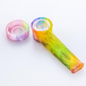 Handmade Blue Glass Spoon Pipe w/ Glow-In-The-Dark Silicone Pipe Set