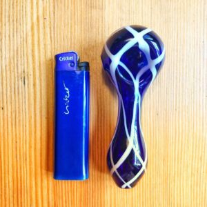 Handmade_Blue_Glass_Pipe_with_White_Stripes_6_cba37899-2e62-4dc7-8b6f-eb9b38943fdb Blue Glass Pipe White Stripes | Weed Bowls For Sale | Free NZ Shipping