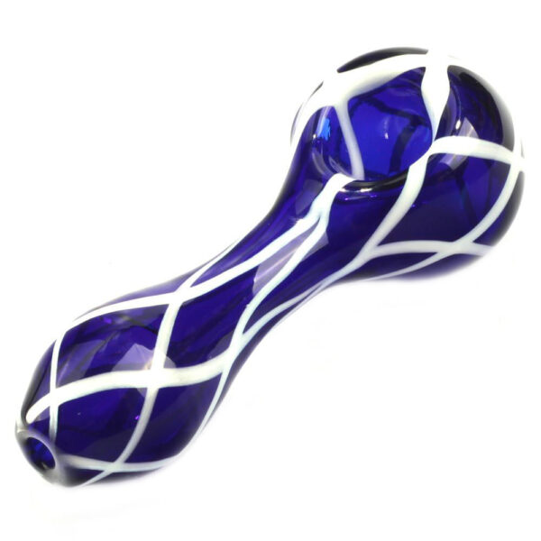 Blue Glass Pipe White Stripes | Weed Bowls For Sale | Free NZ Shipping