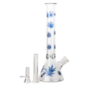 Leaf Print Glass Beaker Bong  Best Smoke Shop Online  Free NZ Shipping