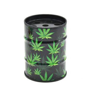 Marijuana Leaves Oil Drum Shaped Tin Ashtray For Sale | Free NZ Shipping