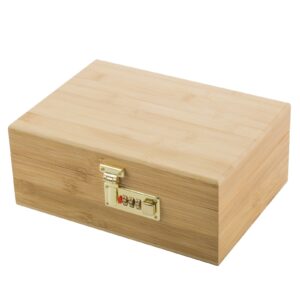 PUFFING BIRD Bamboo Storage Stash Box w/ Combination Lock For Sale
