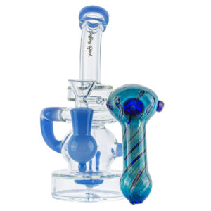 Recycler Showerhead Dab Rig and Heady Pattern Glass Pipe Set For Sale