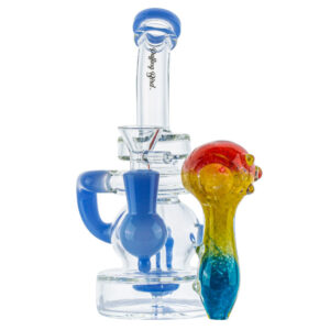 Recycler Showerhead Dab Rig and Three-Toned Glass Pipe Set For Sale