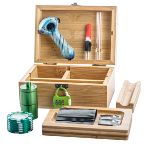 Stash Box Lock Green w/ Glass Pipe Silicone Hitter Chillum Set Sale