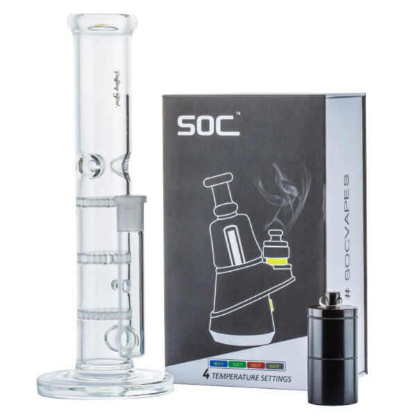 Straight Honeycomb Perc Bong w/ Soc Dab Vaporizer Stash Jar Set Sale