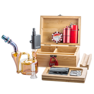 Wooden Stash Box w/ Recycler Dab Rig SOC Tokes Vaporizer Set For Sale