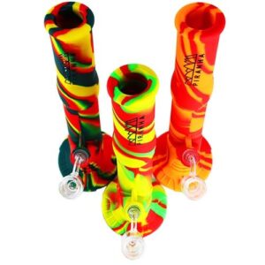 Piranha Silicone Water Pipe 14″ Two Piece w/ Glass Downstem – Assorted Colors