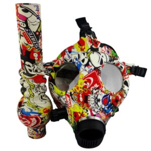 Color Printed Silicone Gas Mask Bong with Acrylic Bong | Free NZ Shipping