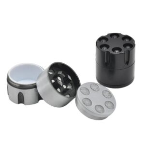 Revolver 6 Shooter 30Mm 3 Layer Aluminium Novelty Herb Grinder (Silver/white)