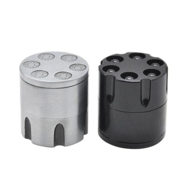 Revolver 6 Shooter 30Mm 3 Layer Aluminium Novelty Herb Grinder (Silver/white)