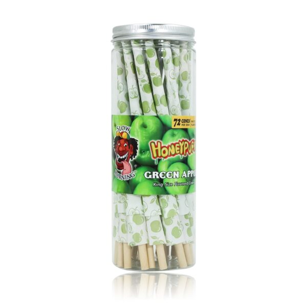 HoneyPuff King Size Green Apple Rolling Cones – 72 Count Textured Paper