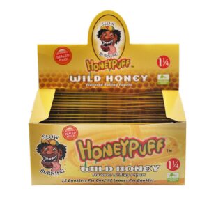 HoneyPuff Wild Honey Flavored Rolling Paper BOX of 12 Booklets / 384 Sheets