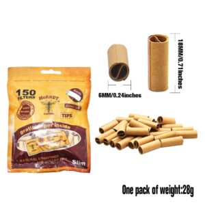 Natural Unrefined Rolling Paper Filter Tips – 6mm Brown Pre-Rolled Tips (150 Tips per Resealable Bag)