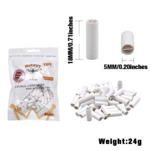 Natural Unrefined Rolling Paper Filter Tips – 6mm White Pre-Rolled Tips (120 Tips per Resealable Bag)