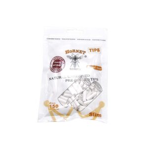 Natural Unrefined Rolling Paper Filter Tips – 4mm White Pre-Rolled Tips (150 Tips per Resealable Bag)